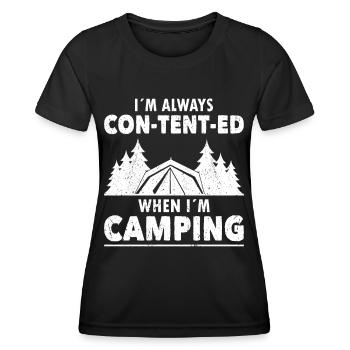 Camper Always Con-tent-ed When Im Outdoor Camping - Frauen Funktions-T-Shirt - Schwarz - Vorne - AI Model Female 172 light (172cm)