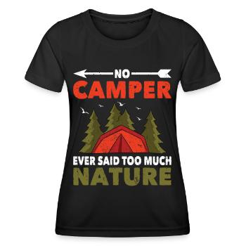 Camping en plein air Pas de camping-car a dit trop de nature - T-shirt sport Femme - noir - Devant - AI Model Female 172 light (172cm)
