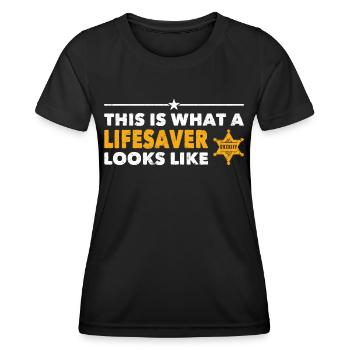 Policier Voici à quoi ressemble Lifesaver Police - T-shirt sport Femme - noir - Devant - AI Model Female 172 light (172cm)