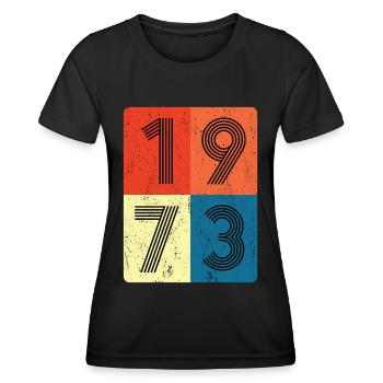 50th birthday born 1973 Retro Style Collage - Women's Functional T-Shirt - black - Front - AI Model Female 172 light (172cm)