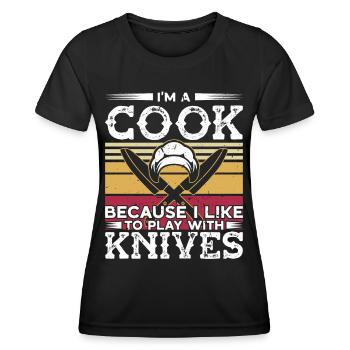 Chef Like To Play With Knives Cooking Chef - Women's Functional T-Shirt - black - Front - AI Model Female 172 light (172cm)