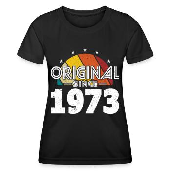 50e anniversaire né en 1973 Original depuis 1973 - T-shirt sport Femme - noir - Devant - AI Model Female 172 light (172cm)