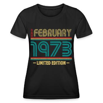 50. Geburtstag Jahrgang 1973 Born in February 1973 - Frauen Funktions-T-Shirt - Schwarz - Vorne - AI Model Female 172 light (172cm)