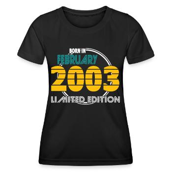 20. Geburtstag Jahrgang 2003 Born in February 2003 - Frauen Funktions-T-Shirt - Schwarz - Vorne - AI Model Female 172 light (172cm)