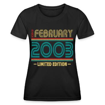 20. Geburtstag Jahrgang 2003 Born in February 2003 - Frauen Funktions-T-Shirt - Schwarz - Vorne - AI Model Female 172 light (172cm)