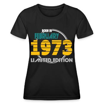 50. Geburtstag Jahrgang 1973 Born in February 1973 - Frauen Funktions-T-Shirt - Schwarz - Vorne - AI Model Female 172 light (172cm)