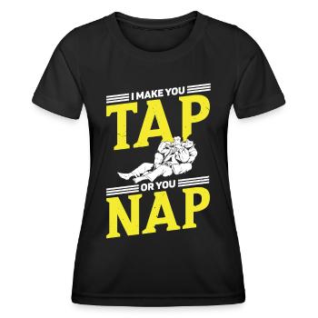 Jiu Jitsu Je te fais taper ou tu fais la sieste Jujutsu MMA - T-shirt sport Femme - noir - Devant - AI Model Female 172 light (172cm)