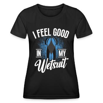 Freediving Feel Good In My Wetsuit Apnea Diving - Frauen Funktions-T-Shirt - Schwarz - Vorne - AI Model Female 172 light (172cm)