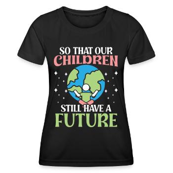 Activisme environnemental pour que les enfants aient une Terre d’avenir - T-shirt sport Femme - noir - Devant - AI Model Female 172 light (172cm)
