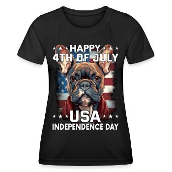 Bulldogge 4 July Independence Day USA Flagge - Frauen Funktions-T-Shirt - Schwarz - Vorne - AI Model Female 172 light (172cm)