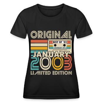20th Birthday Year January 2003 Original 2003 - Women's Functional T-Shirt - black - Front - AI Model Female 172 light (172cm)
