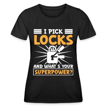 Serrures Pick Locks Quel est votre serrure Superpower - T-shirt sport Femme - noir - Devant - AI Model Female 172 light (172cm)