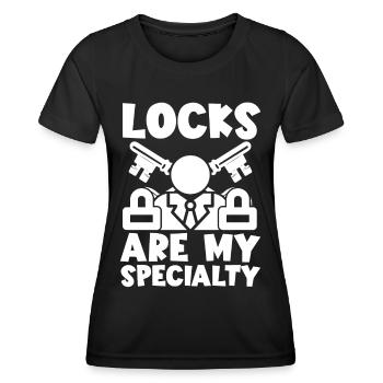 Les serrures de casier sont ma spécialité serrurier - T-shirt sport Femme - noir - Devant - AI Model Female 172 light (172cm)