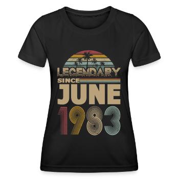 40e anniversaire Né en juin 1983 Légendaire 1983 - T-shirt sport Femme - noir - Devant - AI Model Female 172 light (172cm)