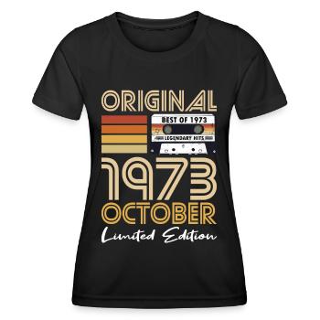 50th Birthday Year October 1973 Original 1973 - Women's Functional T-Shirt - black - Front - AI Model Female 172 light (172cm)
