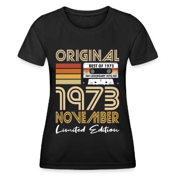 50th Birthday Year November 1973 Original - Women's Functional T-Shirt - black - Front - AI Model Female 172 light (172cm)