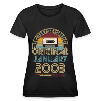 20th Birthday Year January 2003 Original 2003 - Women's Functional T-Shirt - black - Front - AI Model Female 172 light (172cm)