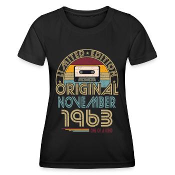 60th Birthday Year November 1963 Original - Women's Functional T-Shirt - black - Front - AI Model Female 172 light (172cm)