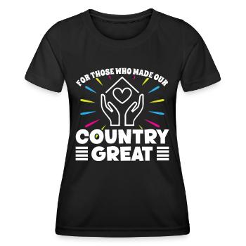 Aidante âgée pour qui a fait du pays un excellent aidant - T-shirt sport Femme - noir - Devant - AI Model Female 172 light (172cm)