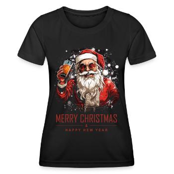 Funny Santa Claus Santa Claus Drinks Alcohol - Women's Functional T-Shirt - black - Front - AI Model Female 172 light (172cm)