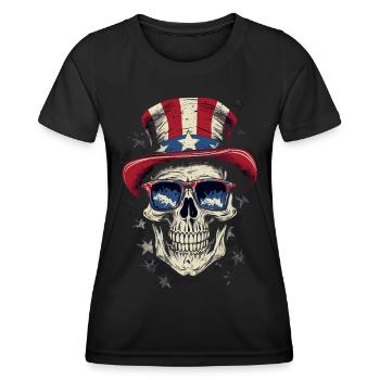 Skull and Crossbones with American Flag USA America - Women's Functional T-Shirt - black - Front - AI Model Female 172 light (172cm)