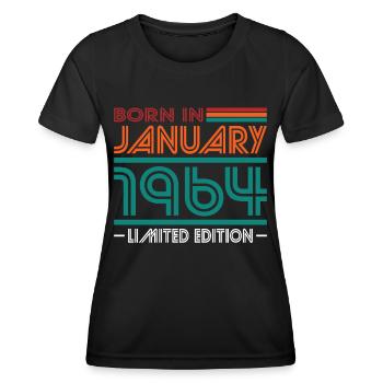 60th Birthday Vintage January 1964 Born in 1964 - Women's Functional T-Shirt - black - Front - AI Model Female 172 light (172cm)