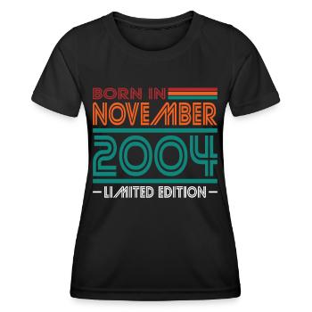 20th Birthday Vintage November 2004 Born 2004 - Women's Functional T-Shirt - black - Front - AI Model Female 172 light (172cm)