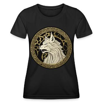 Walhalla Wolf Wölfe Odins Runen Nordischer Kompass - Frauen Funktions-T-Shirt - Schwarz - Vorne - AI Model Female 172 light (172cm)
