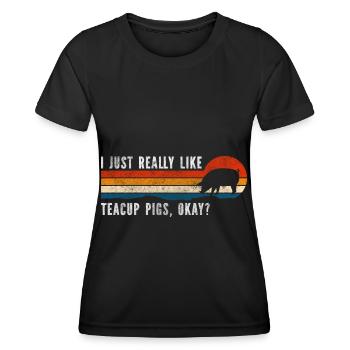 Teacup Curly Tail Pig - Women's Functional T-Shirt - black - Front - AI Model Female 172 light (172cm)
