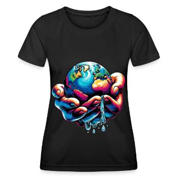 Hand & Earth Design/ Motif: Environmental Protection - Women's Functional T-Shirt - black - Front - AI Model Female 172 light (172cm)