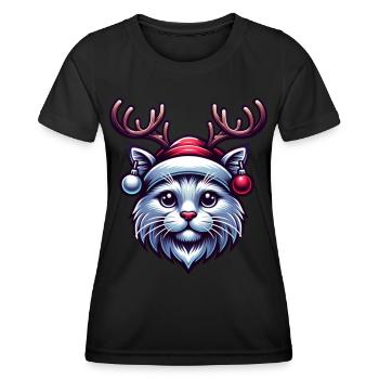 Katze Rentier Geweih - Frauen Funktions-T-Shirt - Schwarz - Vorne - AI Model Female 172 light (172cm)