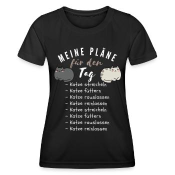 Tagesplan für Katzenbesitzer mit flauschiger Katze - Frauen Funktions-T-Shirt - Schwarz - Vorne - AI Model Female 172 light (172cm)