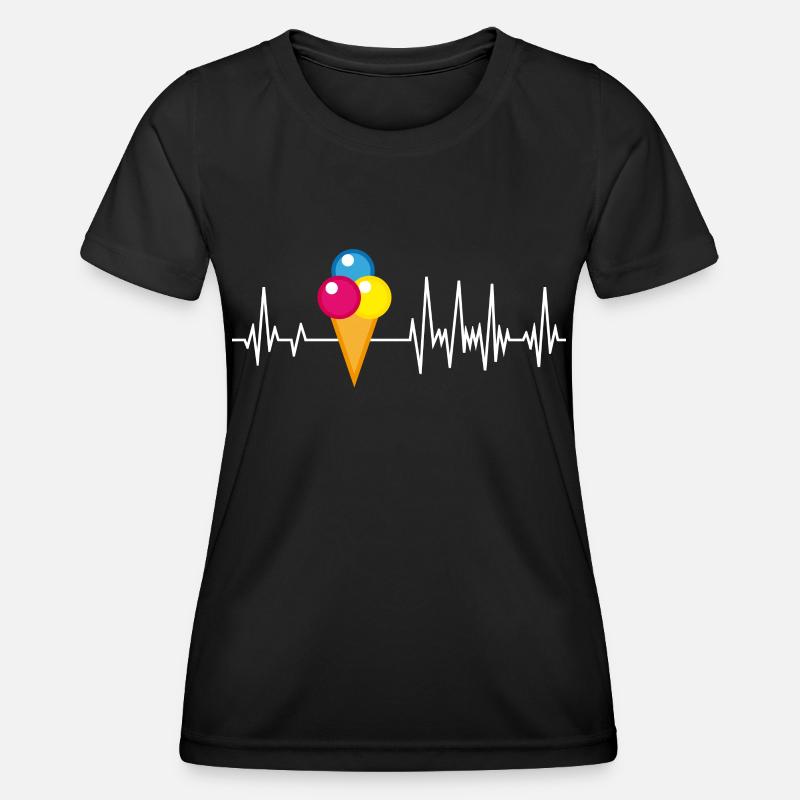 Eiswaffel Herzschlag Eis Eiscreme Eisdiele - Frauen Funktions-T-Shirt - Schwarz
