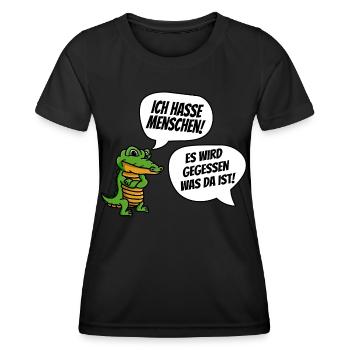 Krokodil hasst Menschen Comic Lustig - Frauen Funktions-T-Shirt - Schwarz - Vorne - AI Model Female 172 light (172cm)