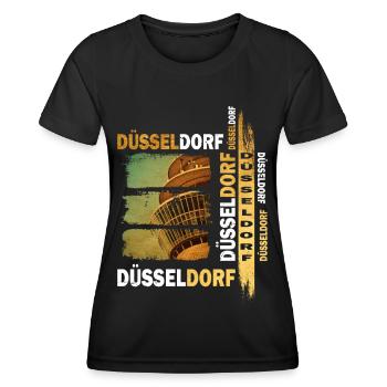 Düsseldorf Skyline Gold Deutschland Stadt Grunge - Frauen Funktions-T-Shirt - Schwarz - Vorne - AI Model Female 172 light (172cm)