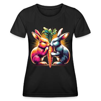 Bunny Love Bunnies Nibble Carrot Carrot Street Art - Women's Functional T-Shirt - black - Front - AI Model Female 172 light (172cm)