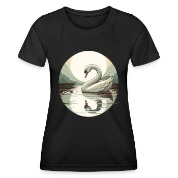 Schwan See Vollmond Reflektion Art Deco - Frauen Funktions-T-Shirt - Schwarz - Vorne - AI Model Female 172 light (172cm)