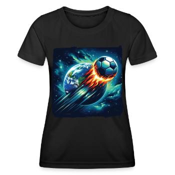 Le football à boule de feu tire dans l’espace - T-shirt sport Femme - noir - Devant - AI Model Female 172 light (172cm)