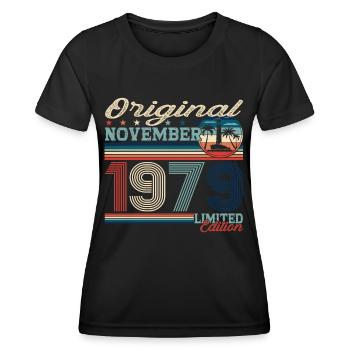 Original novembre 1979 Cadeau du 43e anniversaire - T-shirt sport Femme - noir - Devant - AI Model Female 172 light (172cm)