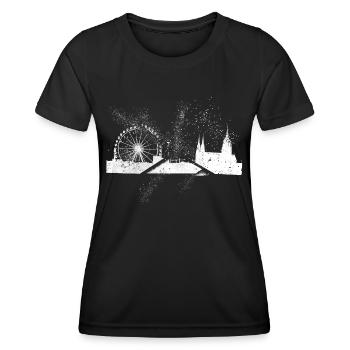 München Deutschland Stadt Skyline Grunge Splash - Frauen Funktions-T-Shirt - Schwarz - Vorne - AI Model Female 172 light (172cm)