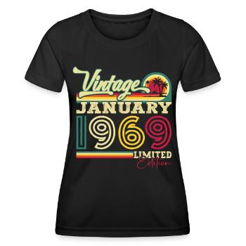 Né en 1969 Janvier 54e anniversaire Homme cadeau - T-shirt sport Femme - noir - Devant - AI Model Female 172 light (172cm)