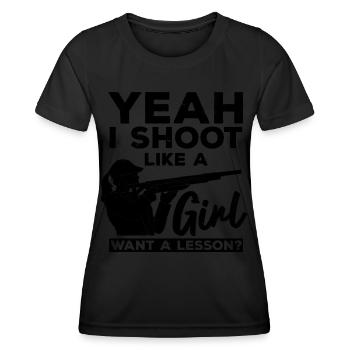 Wurfscheibenschießen Sprüche | Skeet Geschenkideen - Frauen Funktions-T-Shirt - Schwarz - Vorne - AI Model Female 172 light (172cm)
