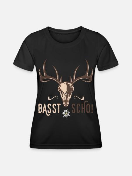 Basst Scho Hirsch Geweih Bayern Bayrischer Dialekt - Frauen Funktions-T-Shirt - Schwarz