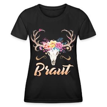 Frauen JGA Tracht Junggesellinnenabschied Hirsch - Frauen Funktions-T-Shirt - Schwarz - Vorne - AI Model Female 172 light (172cm)