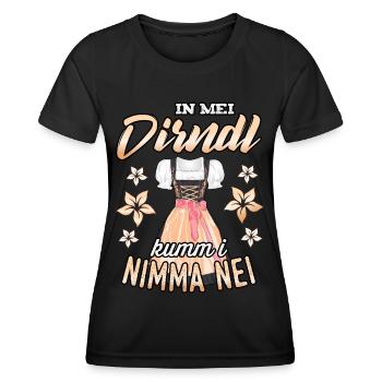 In mei Dirndl kumm i nimma nei Trachtenshirt Damen - Frauen Funktions-T-Shirt - Schwarz - Vorne - AI Model Female 172 light (172cm)