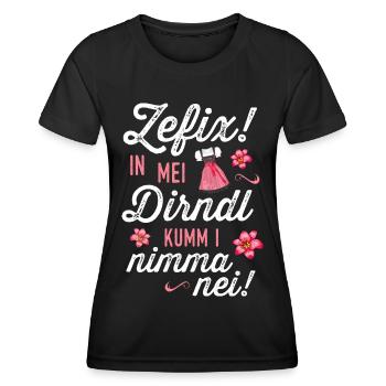 In mei Dirndl kumm i nimma nei Trachtenshirt Damen - Frauen Funktions-T-Shirt - Schwarz - Vorne - AI Model Female 172 light (172cm)
