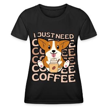 Sweet Welsh Corgi Coffee Dog Cafe kawaii - T-shirt sport Femme - noir - Devant - AI Model Female 172 light (172cm)