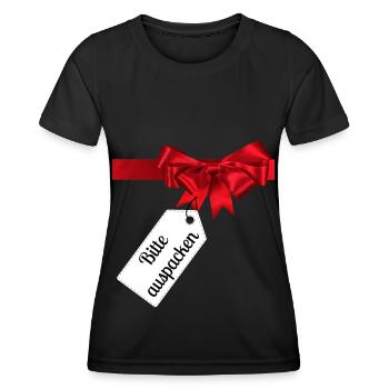 Geschenk - Bitte auspacken - Frauen Funktions-T-Shirt - Schwarz - Vorne - AI Model Female 172 light (172cm)