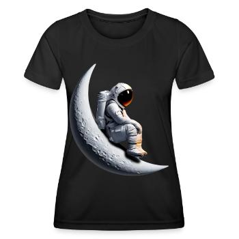 Astronaut im Halbmond - Frauen Funktions-T-Shirt - Schwarz - Vorne - AI Model Female 172 light (172cm)