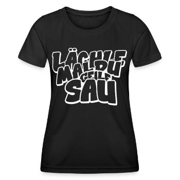 Lächle mal du geile Sau lustiger Spruch - Frauen Funktions-T-Shirt - Schwarz - Vorne - AI Model Female 172 light (172cm)